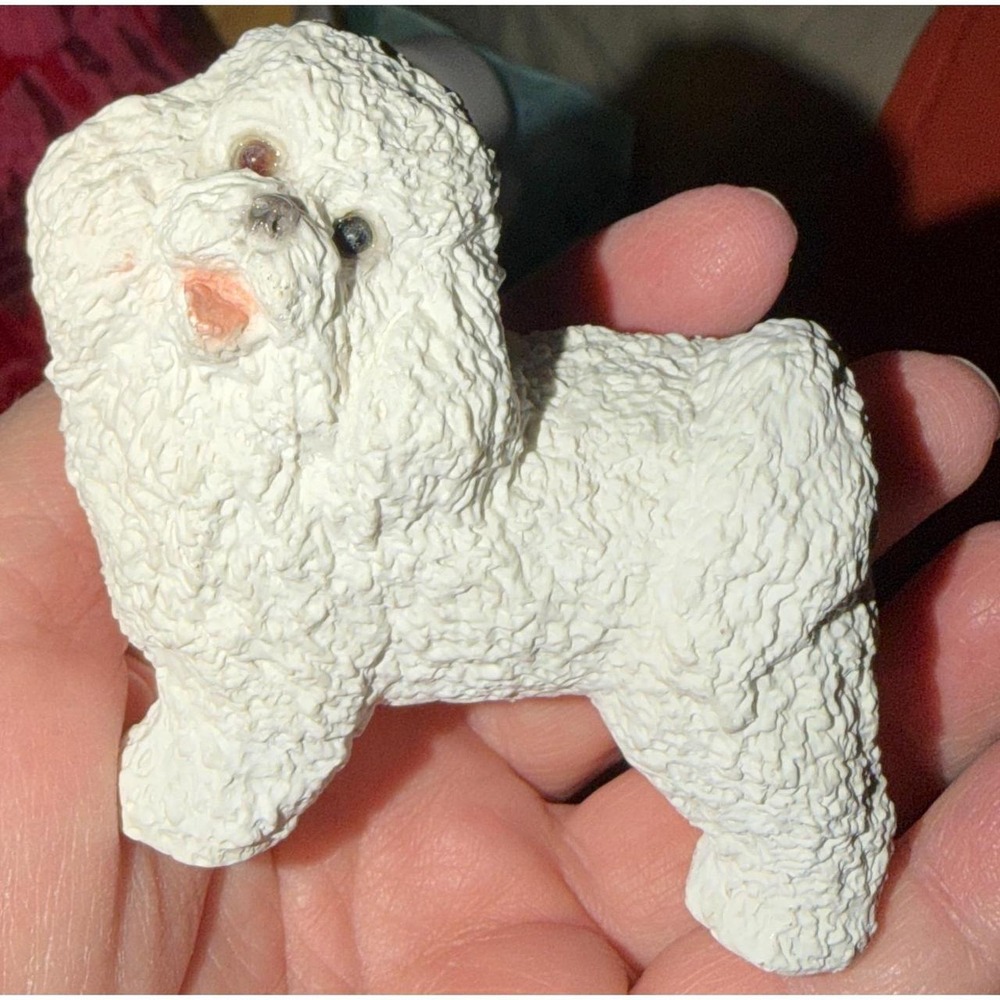 Bichon Frise Maltese Poodle Figurine Small White Textured Dog
